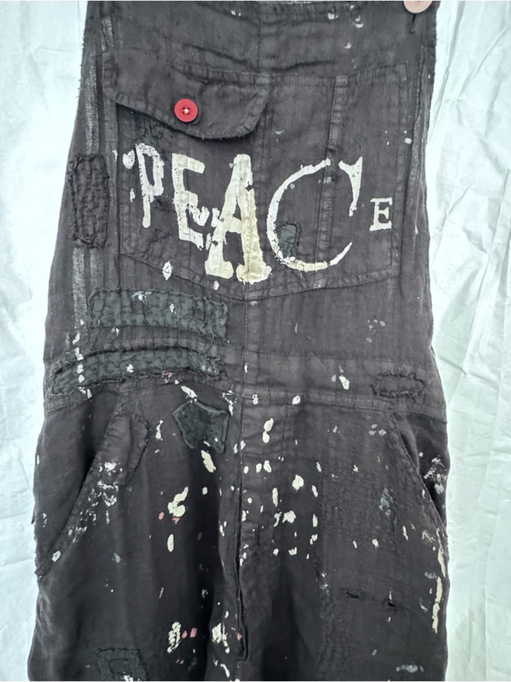 Magnolia Pearl Black Overalls with 'PEACE' Graphic and White Paint Splatter - Picture 4 of 16